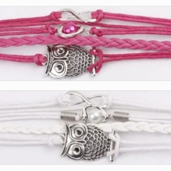 Owl Infinity Heart Pearl Purple White Pink Turquise Blue Layered Charm Bracelet - Picture 9 of 12